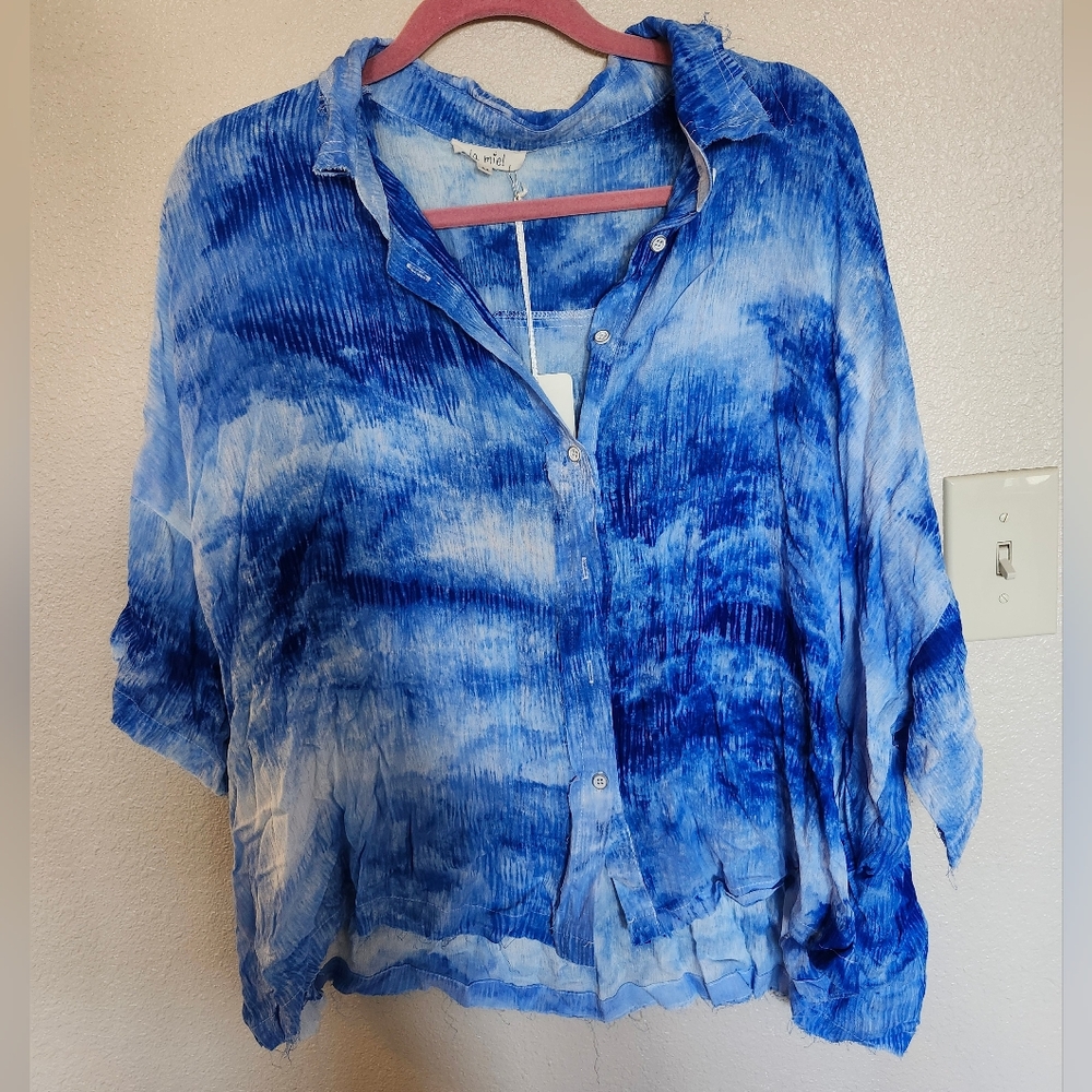 La Miel Blue Tie-Dye Button-Up Shirt